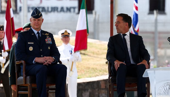 NATO Secretary General Mark Rutte and US Air Force General Alexus Grynkewich attend a ceremony where Grynkewich takes over as NATOs new Supreme Allied Commander Europe (SACEUR), at the Supreme Headquarters Allied Powers Europe (SHAPE), in Casteau, Belgium July 4, 2025. — Reuters