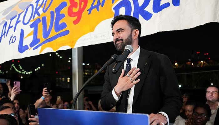 Zohran Mamdani gestures as he speaks during a watch party for his primary election, which includes his bid to become the Democratic candidate for New York City mayor in the upcoming November 2025 election, in New York City, US, June 25, 2025. — Reuters