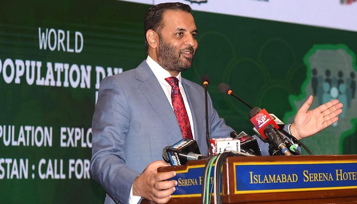 Federal Minister for National Health Services Syed Mustafa Kamal addressing on World Population Day ceremony on July 10, 2025. — INP