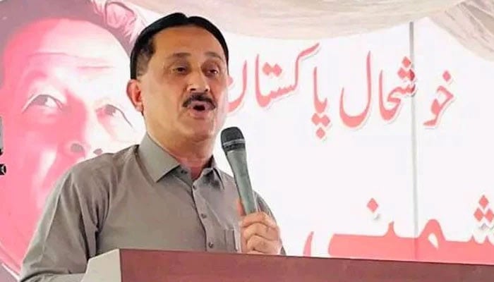 MNA Jamshed Dasti speaks during a public gathering on June 11, 2025. — Facebook@jamshaid.dasti.394389