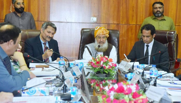 Chairman Standing Committee of the National Assembly on Housing and Works Maulana Abdul Ghafoor Haideri a meeting  at PHA-Foundation, Shaheed-e-Milat Secretariat on July 17, 2025. — Facebook@NationalAssemblyOfPakistan