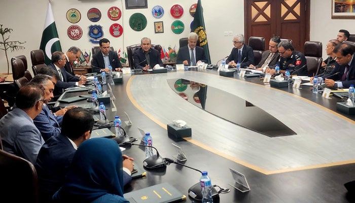 Federal Interior Minister Mohsin Naqvi chairing a high-level meeting in Islamabad on July 18, 2025. — PID