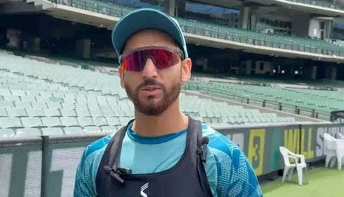 Salman Ali Agha addressing the media persons at the Melbourne Cricket Ground (MCG). — Reporter