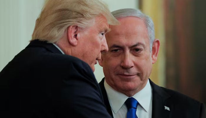 US President Donald Trump and Israels Prime Minister Benjamin Netanyahu talk in the midst of a joint news conference in the White House in Washington, U.S., January 28, 2020. — Reuters